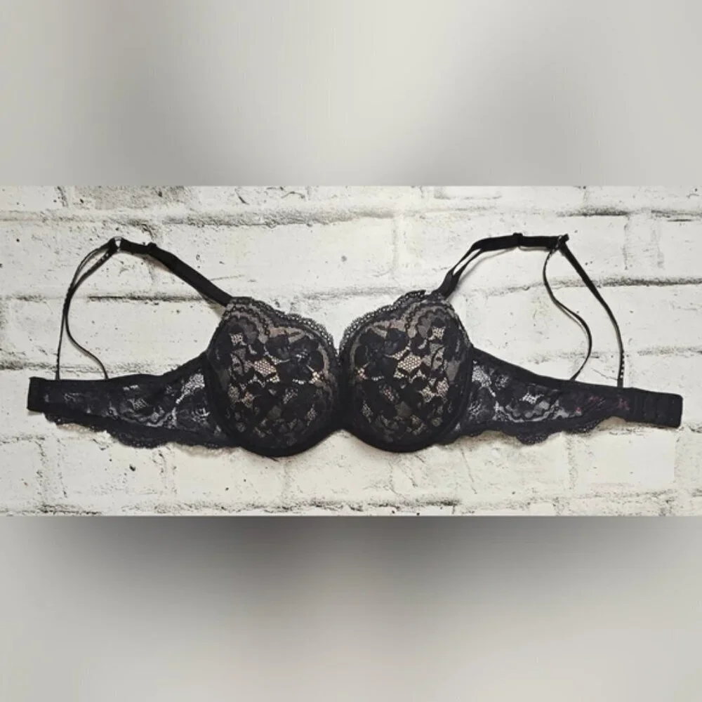 Black Lace Push Up Bra 36C Underwire Padded Sexy Lingerie La Senza